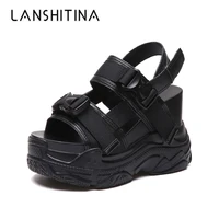 new arrival 2022 summer platform sandals women 11 5cm wedges thick bottom casual shoes comfortable white buckle sandals sneakers