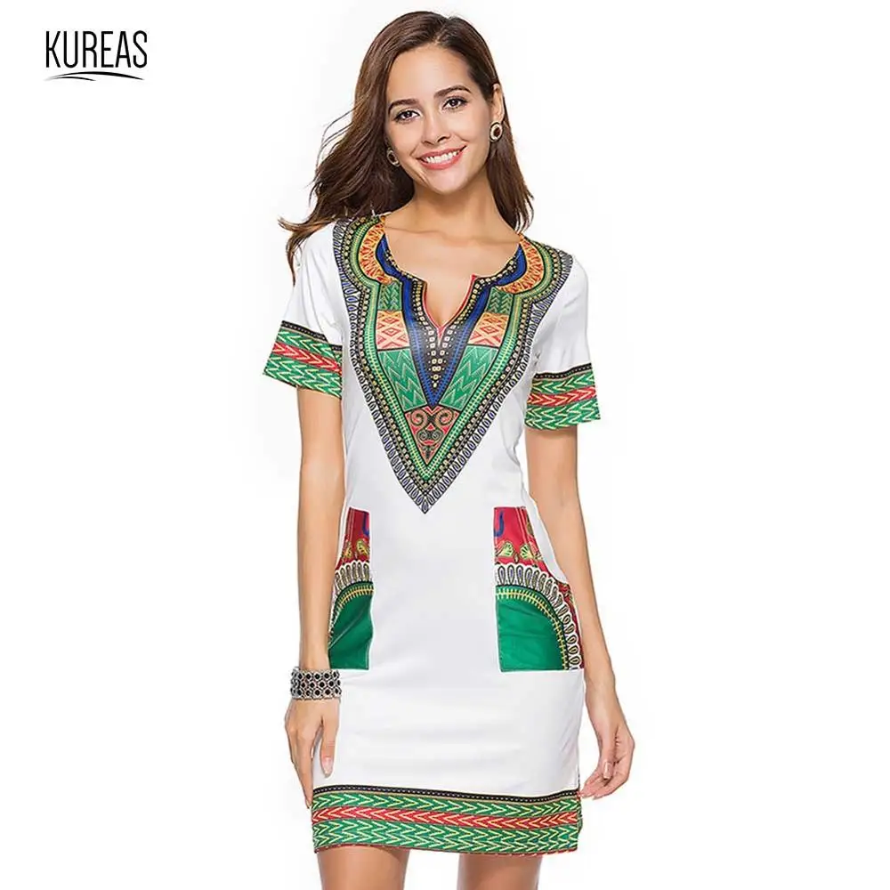 Dashiki Dress Kureas женские африканские платья Дашики облегающее летнее платье Национальный Принт Vestidos Африканский стиль Женская одежда винтажная Клубная одежда - Цвет: Dashiki Dress
