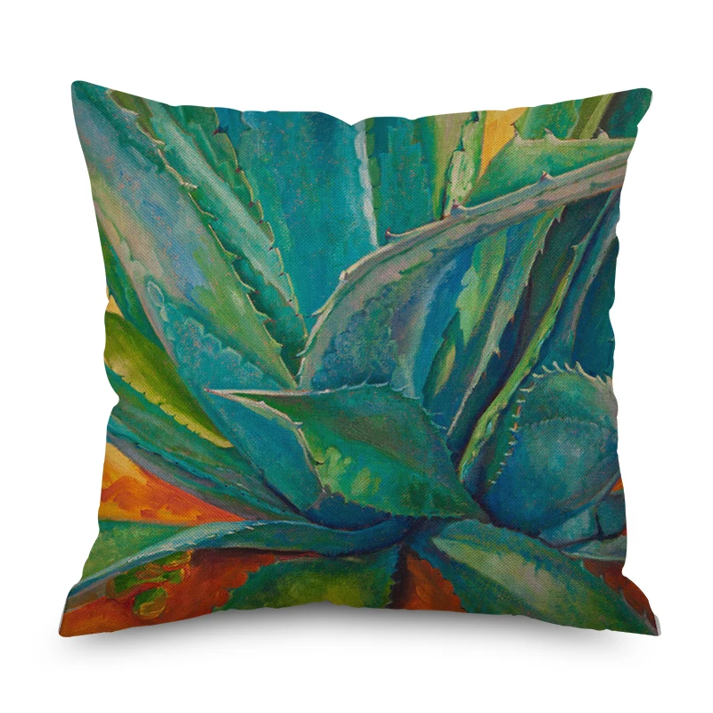 Плюшевая наволочка для подушки с суккулентными растениями в скандинавском стиле