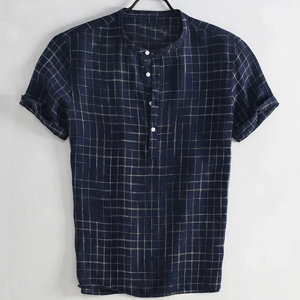 Camisa masculina Для мужчин Винтаж Сращивание Кнопка плотный льняной пиджак короткий рукав Ретро Рубашки, Топы, блузки