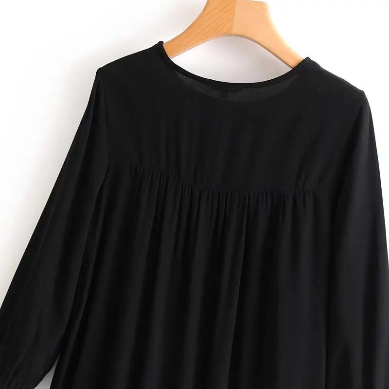 Bella Philosophy 2018 winter women loose dress female three quarter above knee embroidery black cotton | Женская одежда