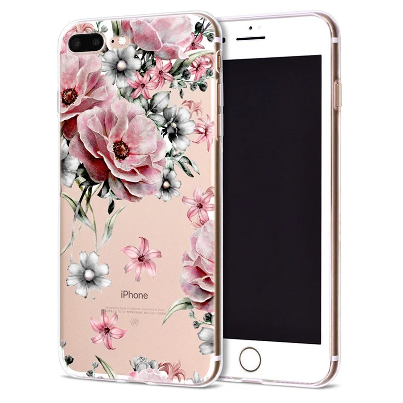 Чехол для Apple iPhone 6 6S 7 Plus X 10 мягкий чехол из ТПУ с цветком листьев Оригинальный 8 B333