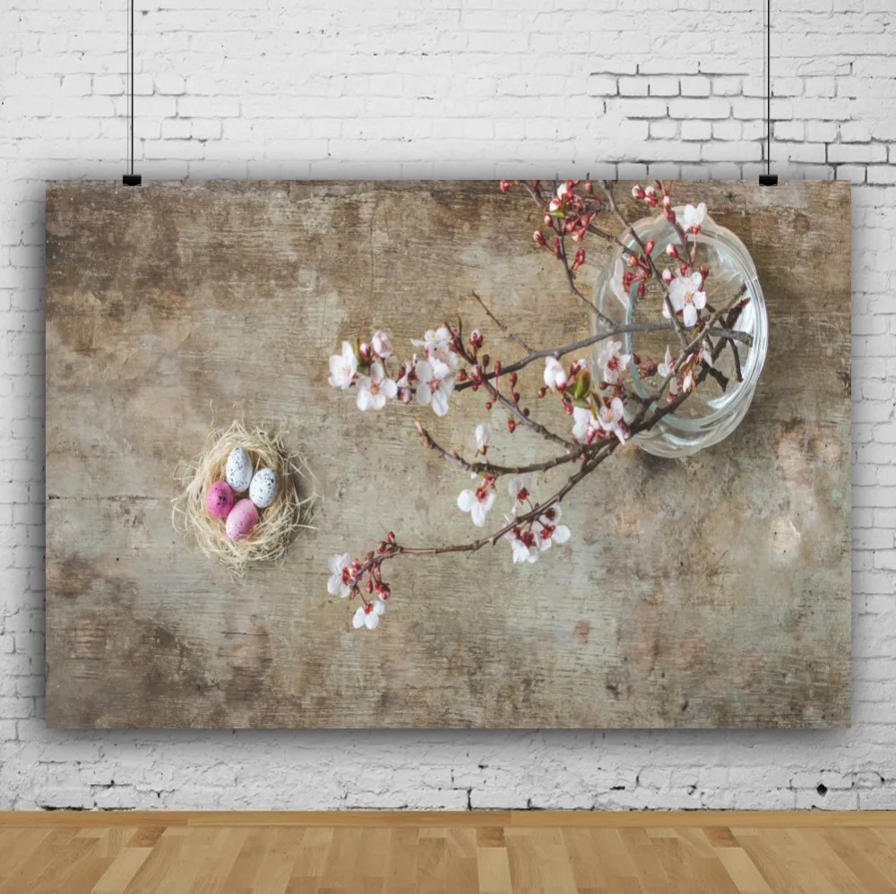Laeacco Photo Backdrops Easter Eggs Hay Nest Spring Flowers Old Dark Wooden Board Newborn Photography Backgrounds Studio | Электроника