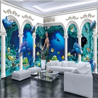 beibehang underwater roman pillar dolphin whole house custom photo wall paper covering bedroom mural tv background 3d wallpaper