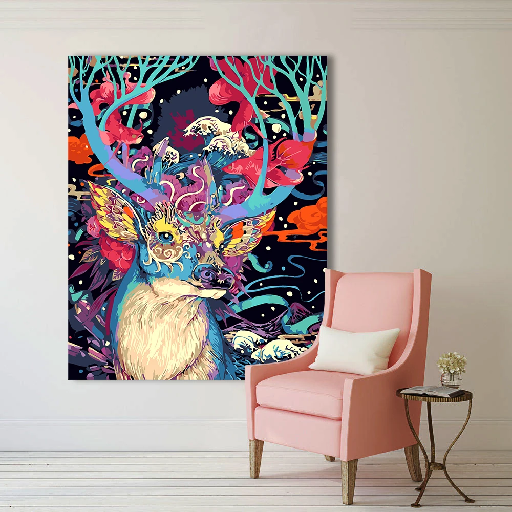 Картина маслом без рамки с изображением рождественского оленя|unique gift|paintings
