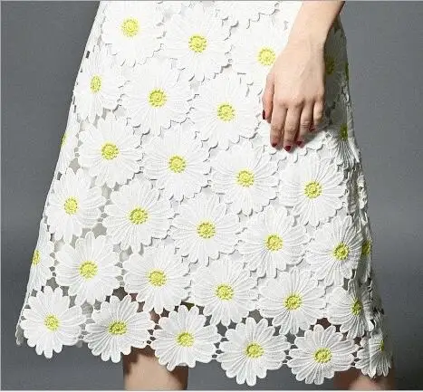 1 ярд высокое кружево ткань желтый и белый цветок ромашки качество вышивка шнур