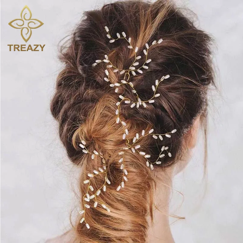 TREAZY/2 шт. элегантные свадебные заколки для волос с кристаллами и жемчугом ручной