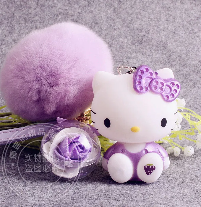 Прекрасный Мультфильм Аниме Hello Kitty Розовый Cat Банни Настоящее Кролика Помпоном