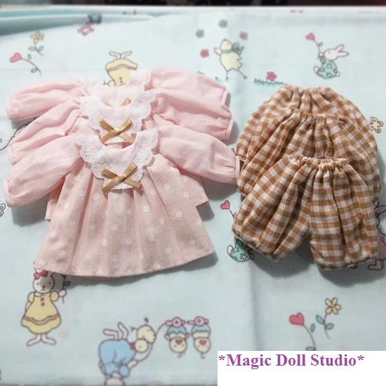 [MG148] распродажа наряды для кукол NeoBlythe # розовый с топом из хлопка в горошек и