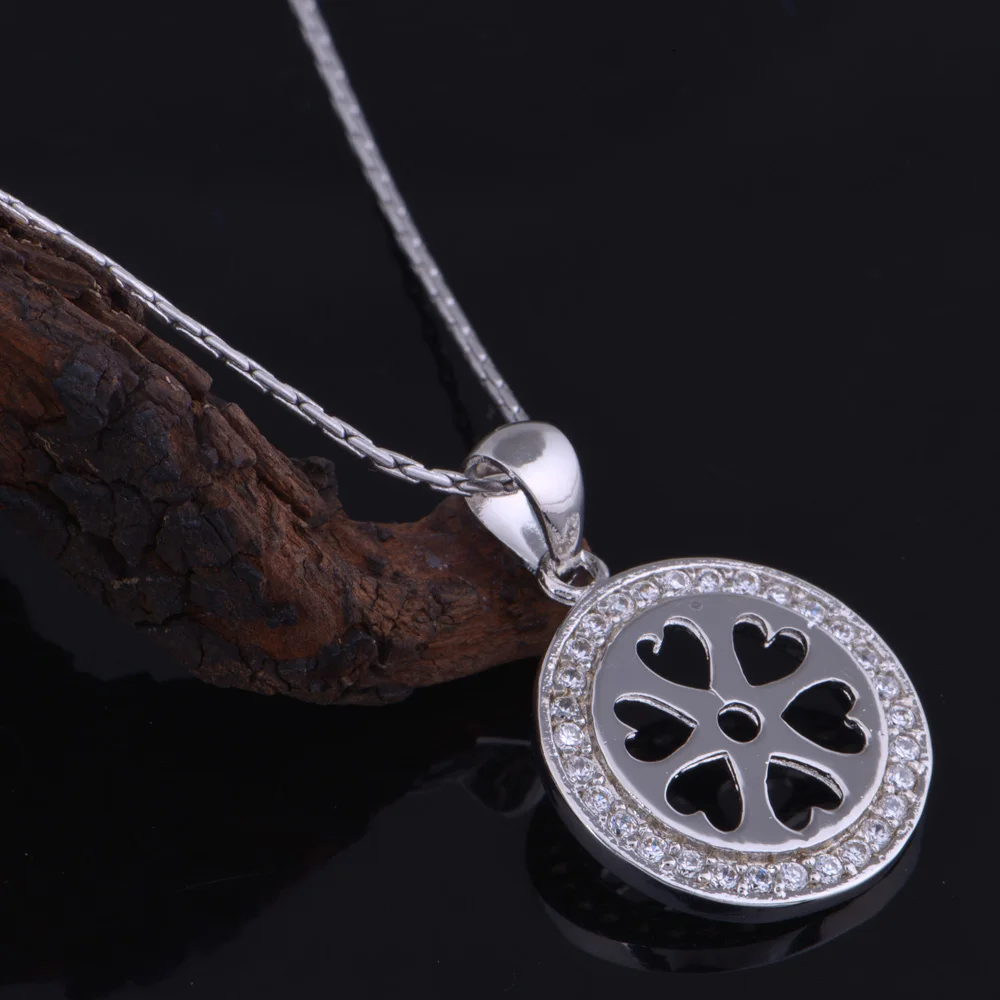 Nice White Plated Necklace With Shine Crystal And Hollow Heart Shape Design Pendant For Women Gift | Украшения и аксессуары
