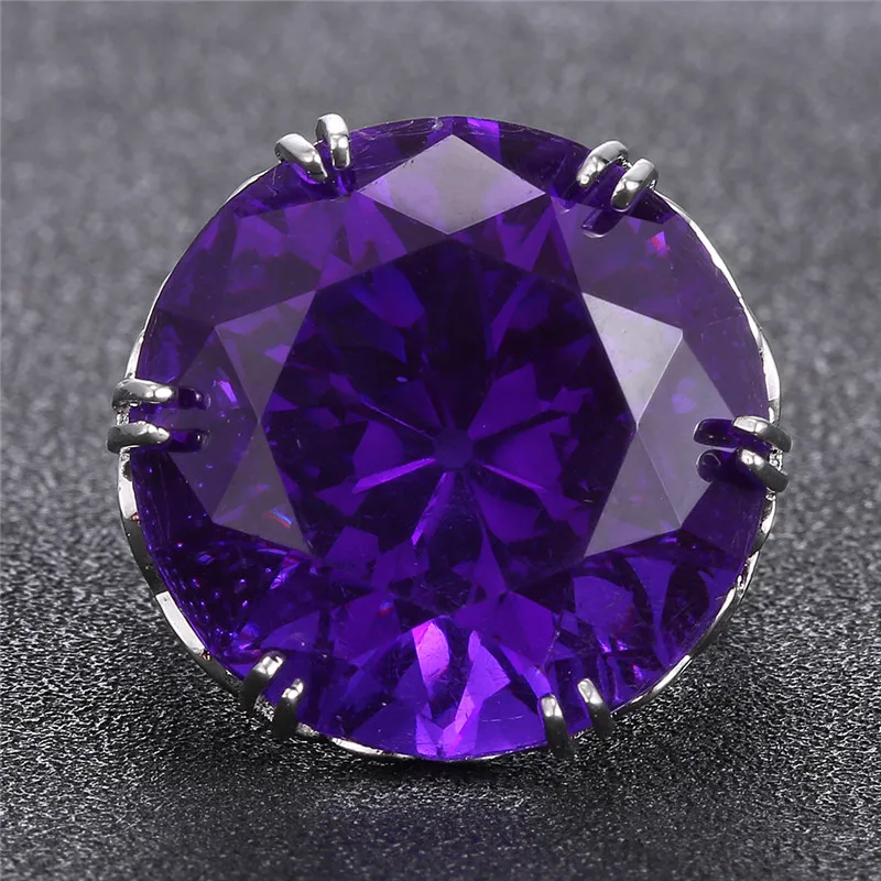 Круглый камень кубический цирконий кольцо для женщины мужчины AAA Фиолетовый