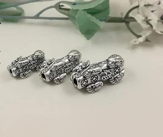 3D 999 серебряные бусины Fengshui Pixiu, винтажное чистое серебро, на удачу, ювелирные аксессуары в виде бусин, сделай сам, браслет, бусы, счастливый зверь