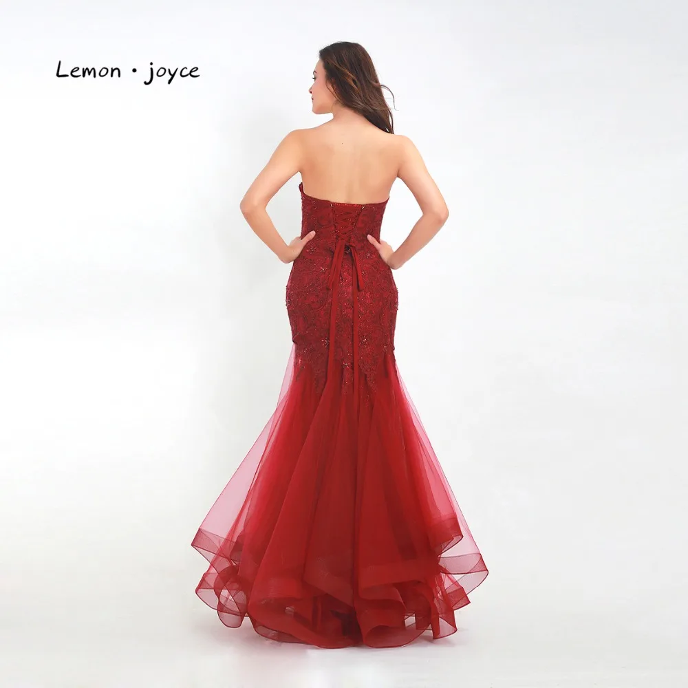 Lemon joyce винно красные вечерние платья русалки Длинные 2019 из кружева бисера