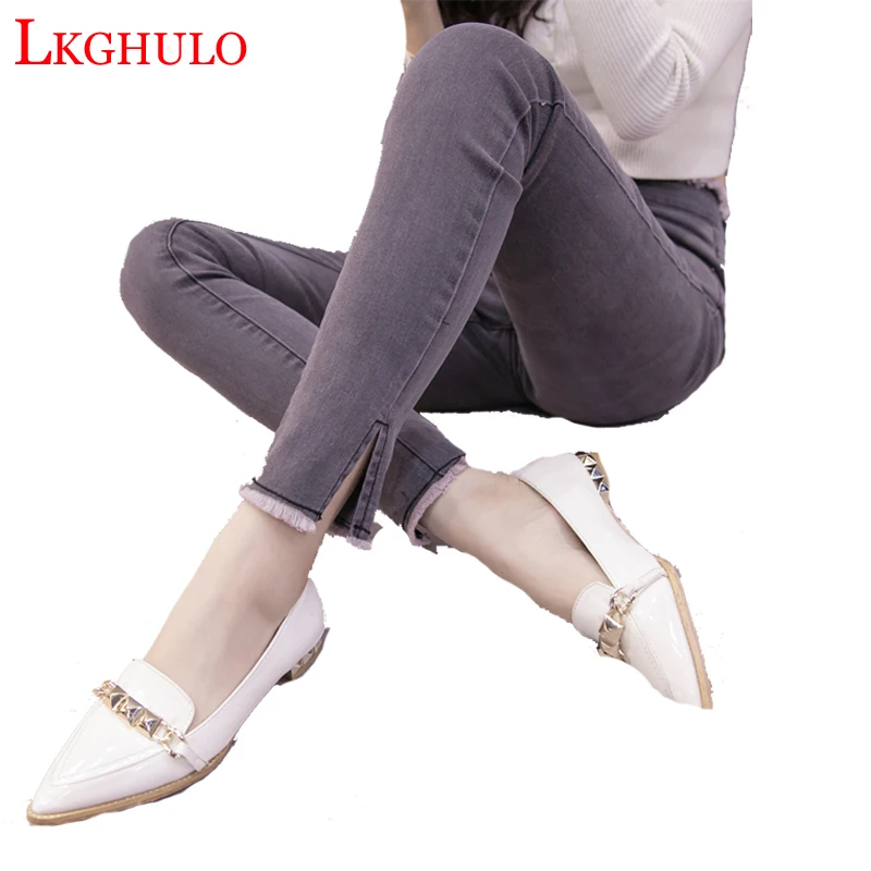 2018 весна осень женские черные джинсы до щиколотки студенческие Стрейчевые