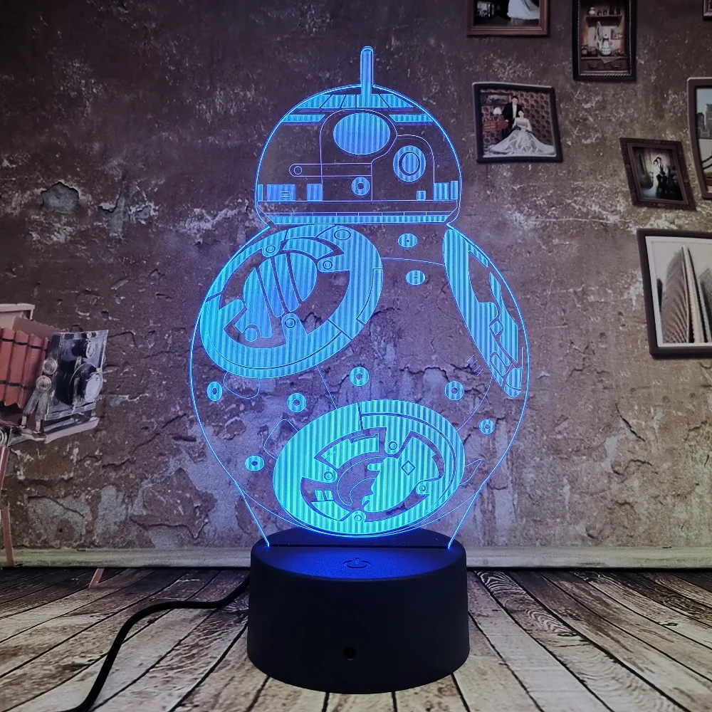Крутые 3D BB8 7 градиентные Авто цветные иллюзионные огни Звездные войны