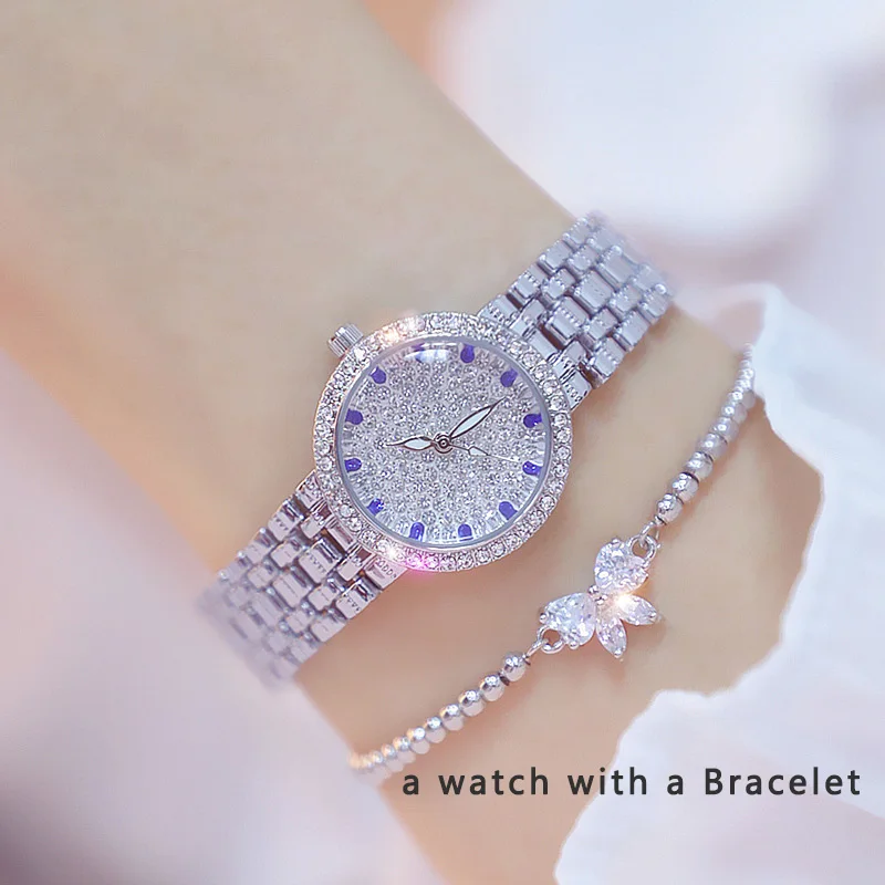 silver with bracelet Женские часы известных роскошных брендов, серебряные женские наручные часы с бриллиантами, маленький циферблат, женские наручные часы, Relogio Feminino - Цвет: silver with bracelet