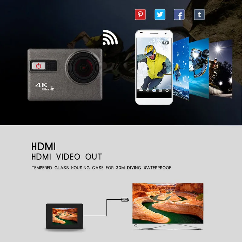 Богатая F68B Экшн-камера 4K Wifi 2," lcd Экшн-камера UHD водонепроницаемая Спортивная уличная видеокамера 12MP 170 градусов мини DV видеокамера