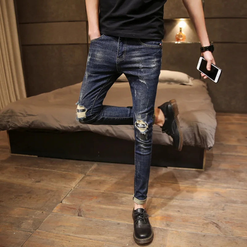 Брендовые мужские джинсы модные для мужчин одежда 2019 Slim Fit рваные повседневное