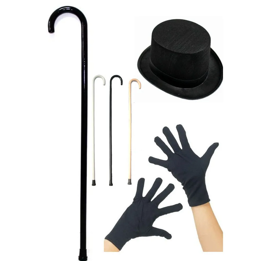 

Party Carnival Hat Props Men Black Brim Top Hat Male Halloween Magician Magic Hat Jazz Hat Gloves Stick Christmas