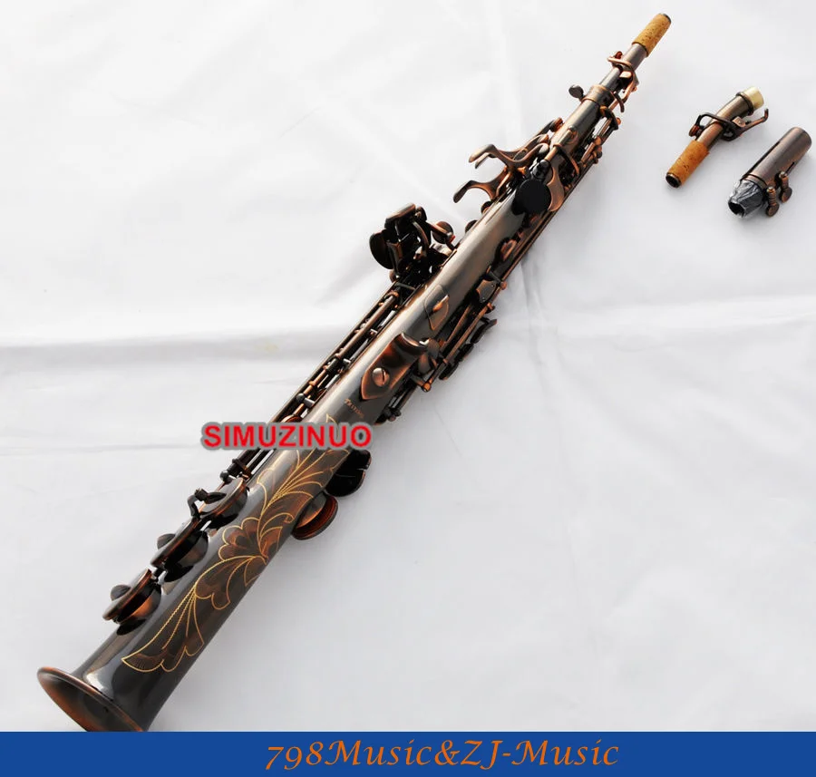 Профессиональный красный античный Сопрано саксофон Bb High F # Sax 2 шейный Новый