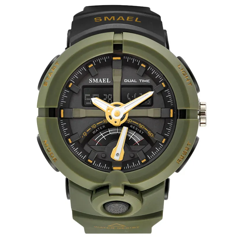 Army Green Мужские часы, водонепроницаемые, SMAEL, брендовые, роскошные часы, хронограф, Автоматическая Дата, наручные часы, красные, 1637, часы, электронные, мужские часы, цифровые - Цвет: Army Green