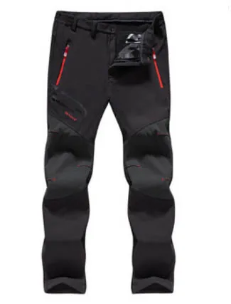 Black Fleece inside Мужские зимние теплые водонепроницаемые походные меховые походные брюки для походов, мужские лыжные флисовые брюки, негабаритный Съемный ремень - Цвет: Black Fleece inside
