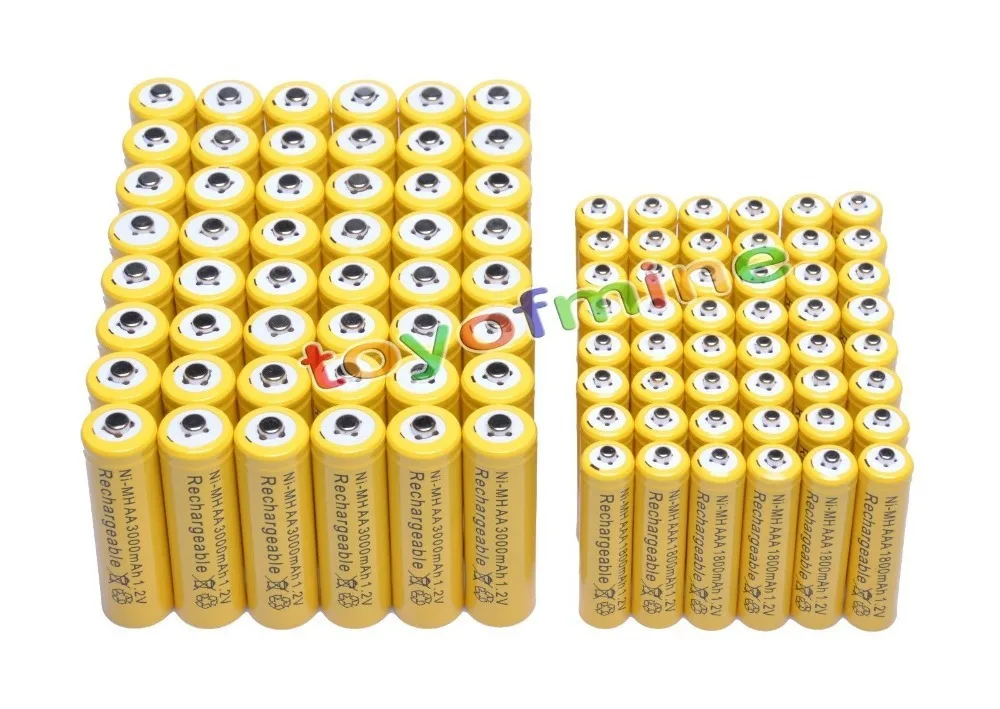 48x AA 3000mAh + AAA 1800mAh 1 2 V NiMH желтая аккумуляторная батарея 2A 3A | Электроника