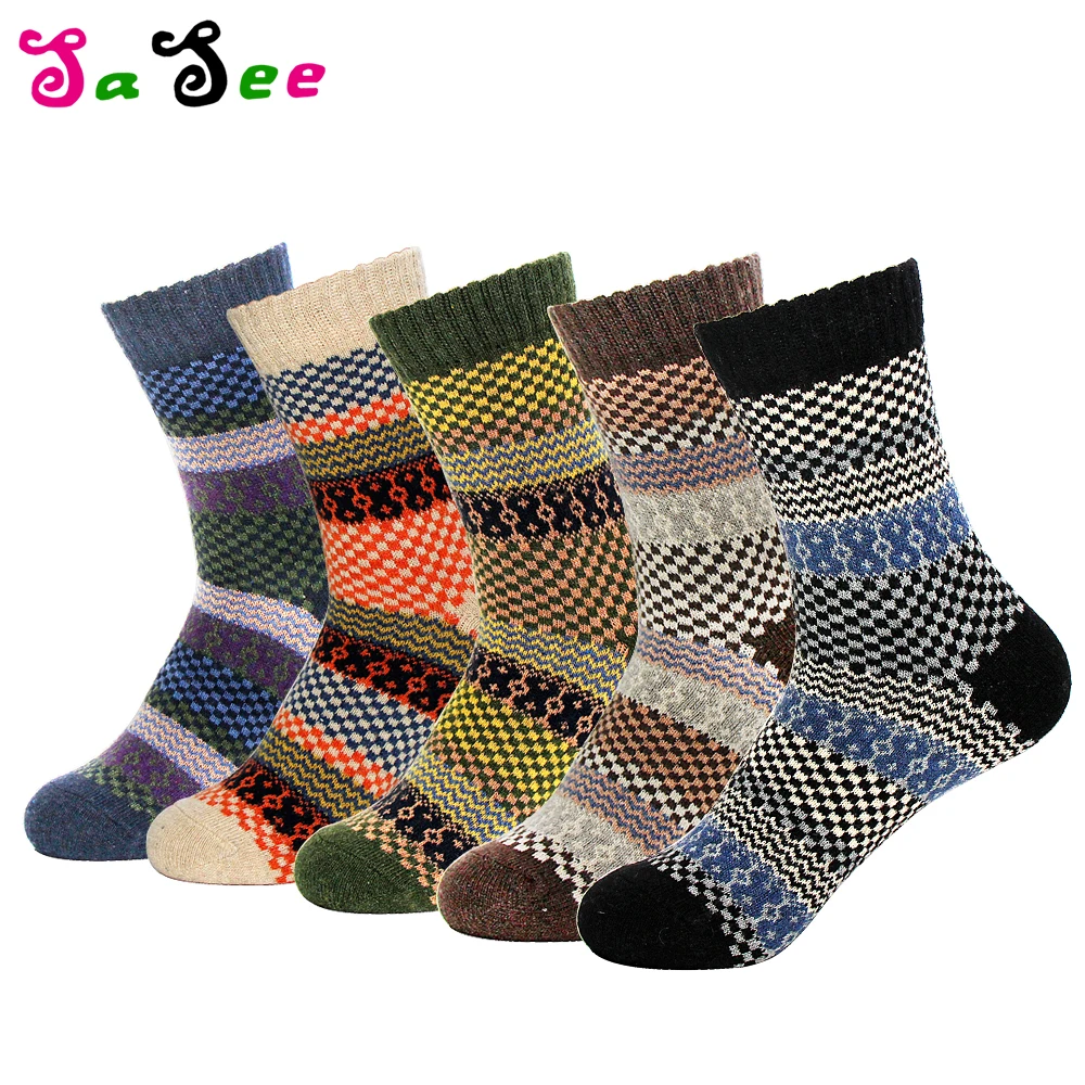 Носки мужские из шерсти кролика в стиле ретро плотные теплые разноцветные носки