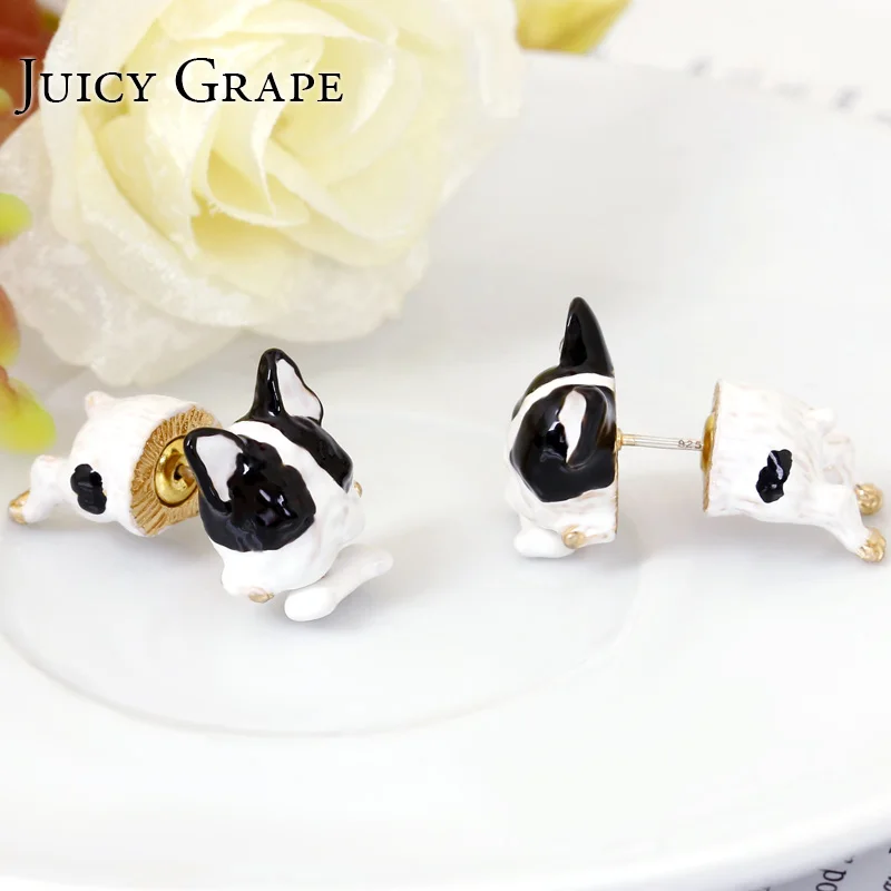 

Juicy Grape Korean Earrings stud hand painted enamel cute dog asymmetrical earring women earring girl gift earrings stud