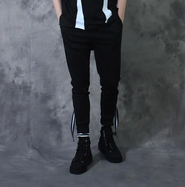 Black white patchwork ankle length trousers mens casual pants male slim all-match men feet trousers 2020 summer personalized