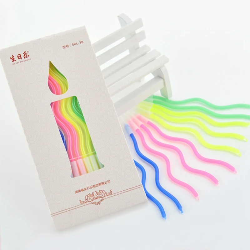 8 шт./компл. цветная изогнутая Свеча для торта безопасное пламя детей на день