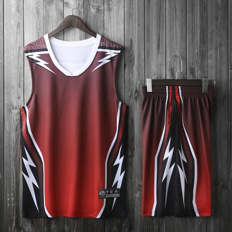 1750 red set Мужской тренировочный Комплект Джерси для баскетбола, пустые спортивные костюмы для колледжа, мужские баскетбольные майки, форма, дышащая, на заказ - Цвет: 1750 red set
