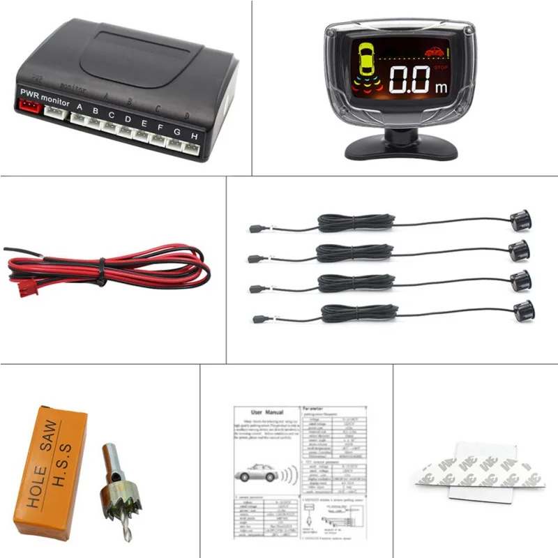 

Car LCD Rear 4 Reversing Parking Detector Radar Sensors System Con Alarm PZ500