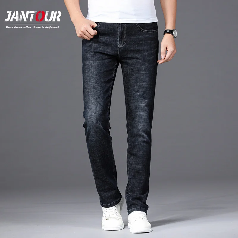 Джинсы мужские прямые стрейчевые классические брюки из денима свободного покроя