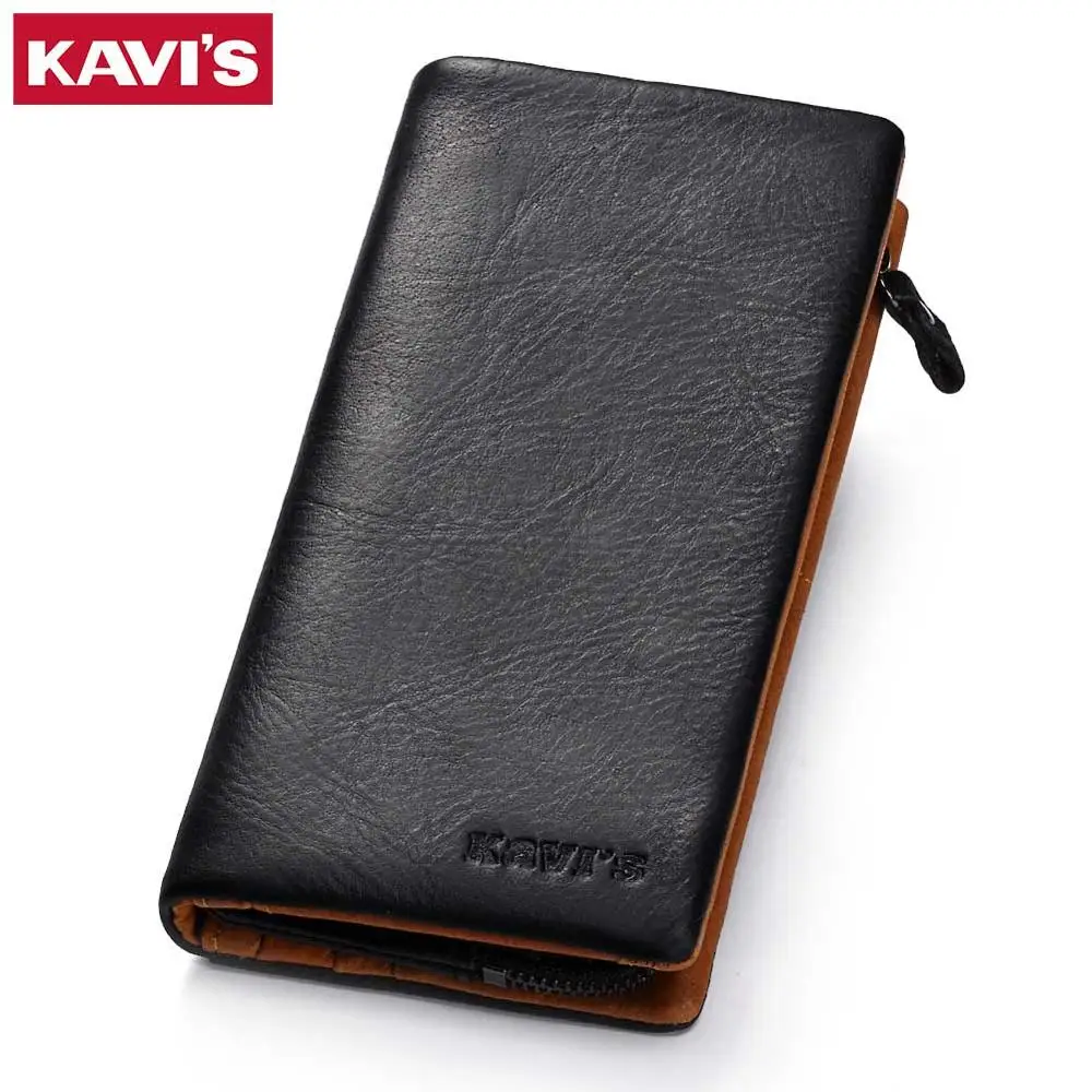 Кошелек KAVIS из натуральной кожи, мужской кошелек для монет, маленький кошелек, портфель, тонкий, мини кошелек, кошелек, сумка для денег и - Цвет: Black L