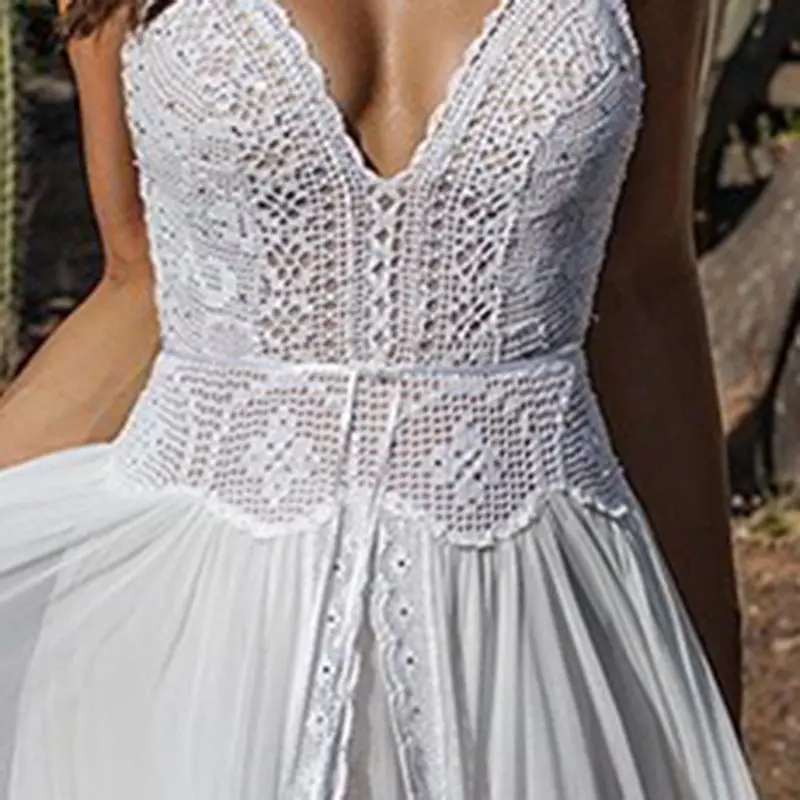Сексуальное богемное белое кружевное длинное платье Элегантный комплект из двух