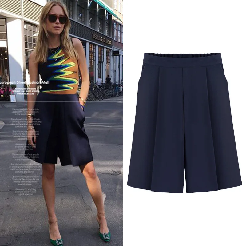 Женские повседневные брюки с высокой талией элегантные до колен эластичным