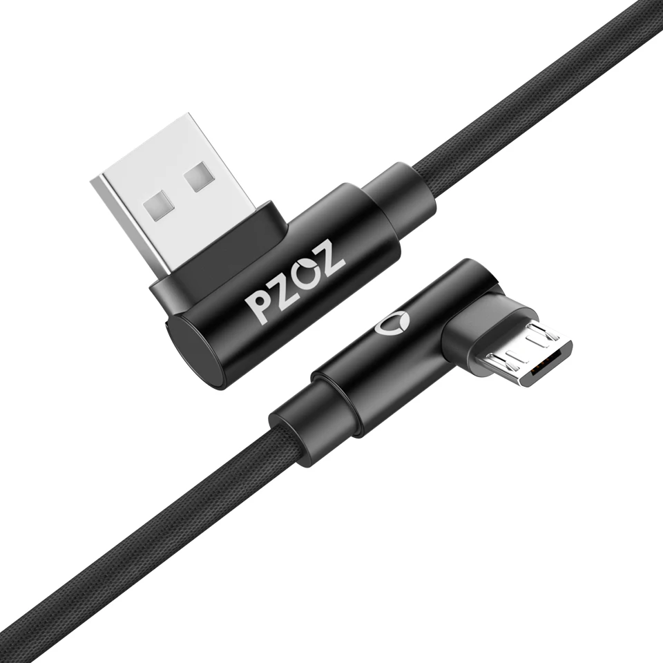 PZOZ 90 Degree USB Micro Cable Fast Charging Adapter Micro USB Mobile Phone Charge Microusb Cable Data For Samsung Huawei Xiaomi - Цвет: Black For Micro