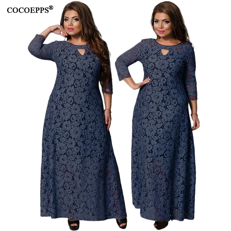 Модные платья размера плюс для женщин vestidos femininos 5XL 6XL женское платье осень зима теплое кружевное платье с круглым вырезом