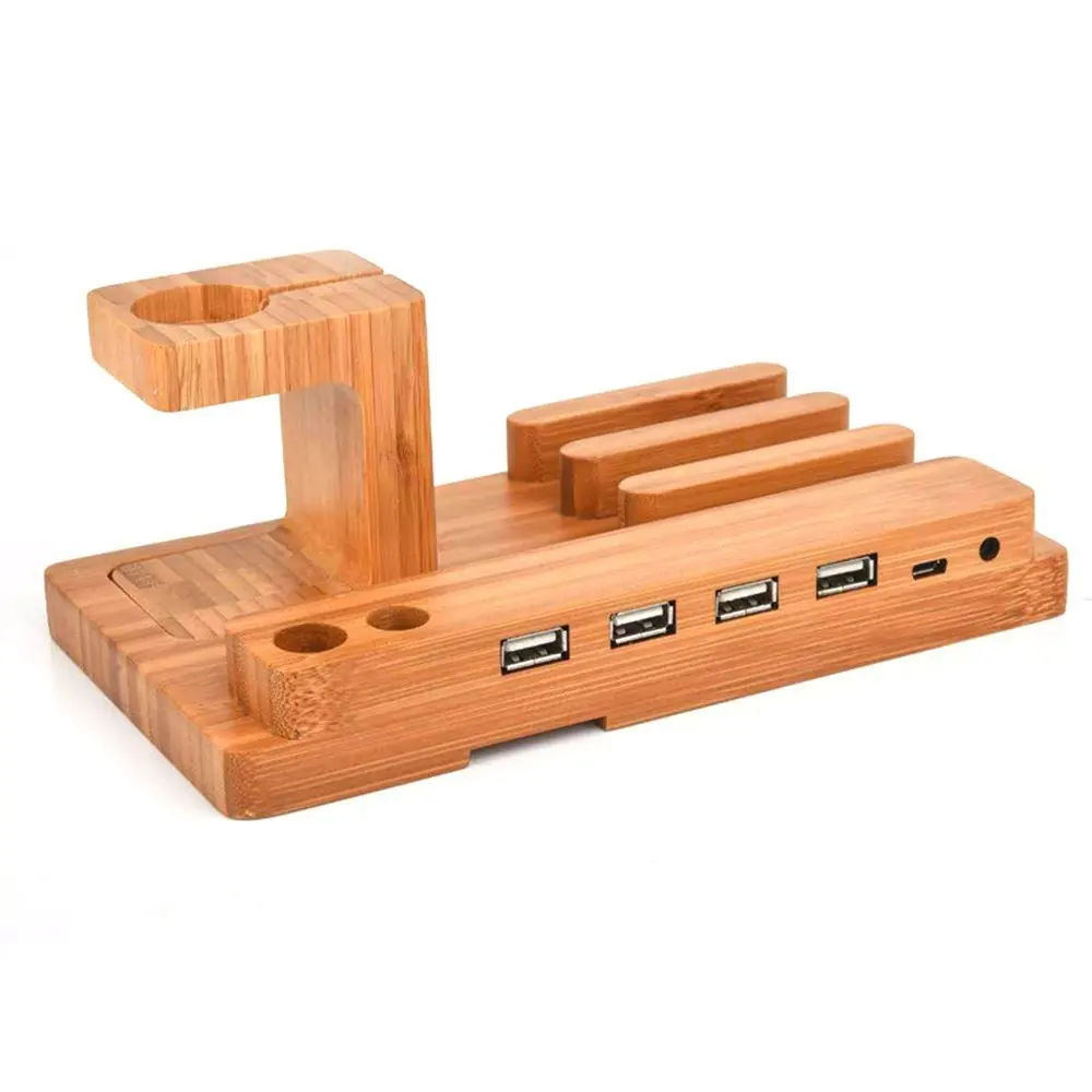 Бамбуковая деревянная зарядная док-станция, подставка с 4 usb-портами, подставка для Apple Watch 2, 42, 38 мм, iPhone 5, 6, 6s, 7 plus, iPad