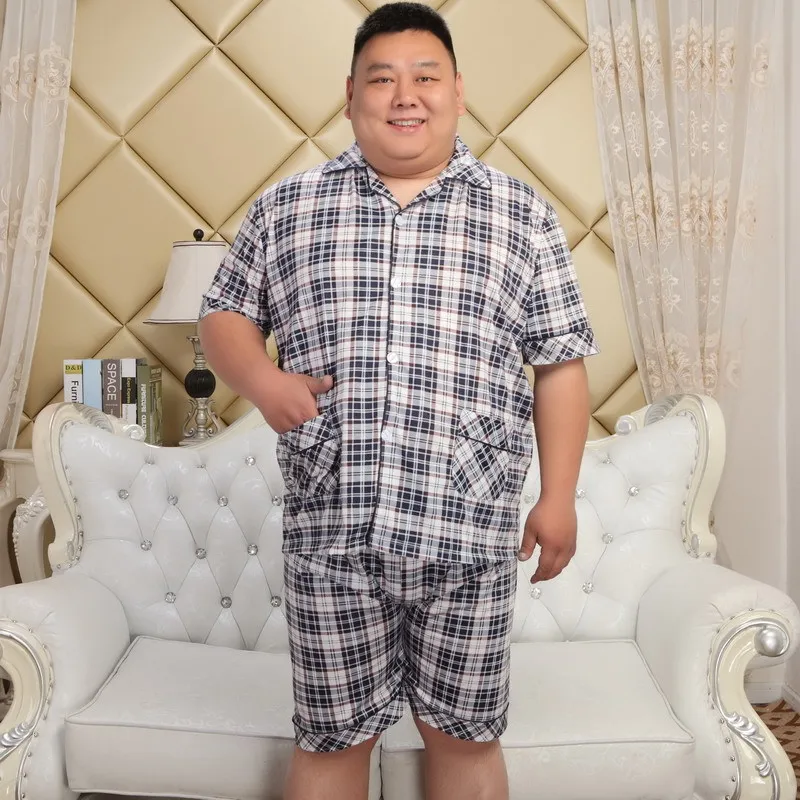 Пикантный клетчатый пижамный комплект XXXXXL Мужская короткая летняя Пижама ночная