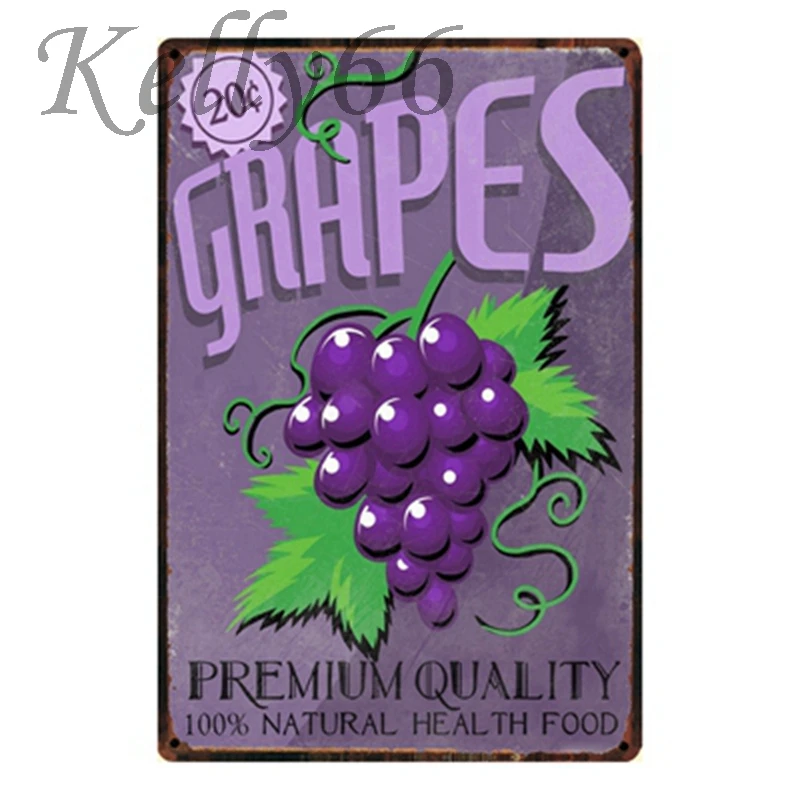 

[ Kelly66 ] GRAPES Metal Tin Sign Tin Poster Home Decor Bar Antique Wall Art Painting 20*30 CM Size y-1337