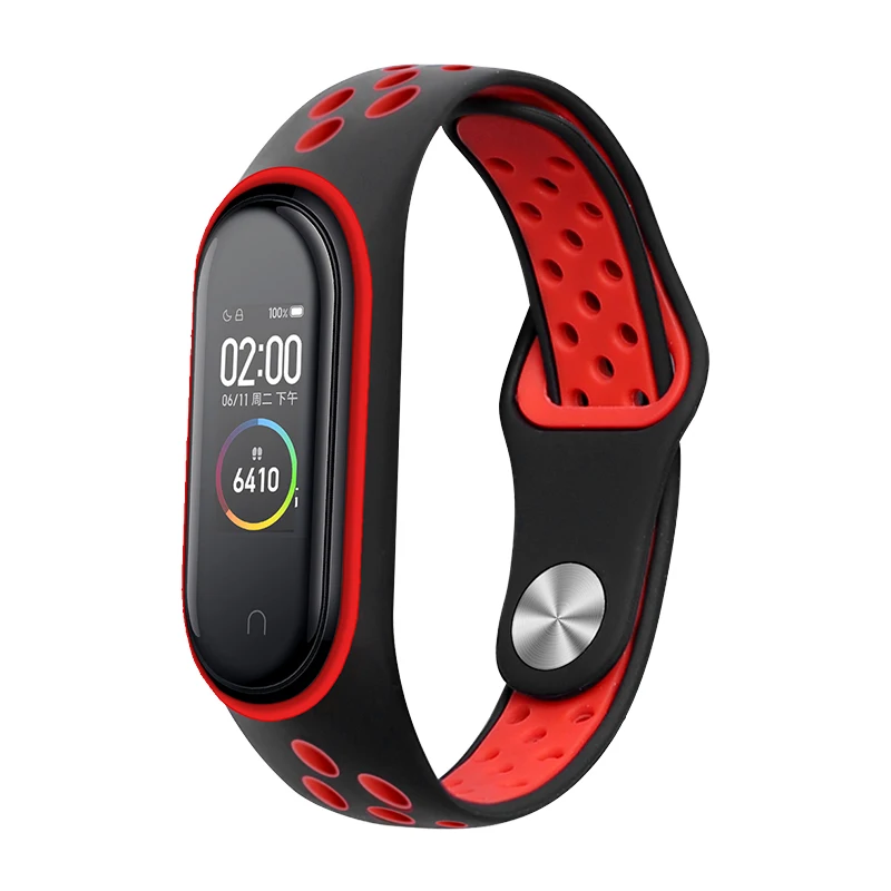 black red Силиконовый браслет для сяоми ми бэнд 4 нфк Запасной браслет Mi band 3 аксессуары Двухцветный регулируемый размер mi band 4 ремень - Цвет ремешка: black red