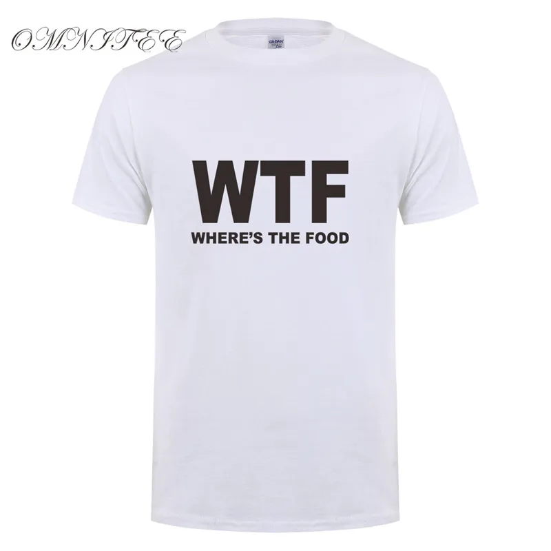 Omnitee новый летний WTF где еда Футболка Мужская хлопковая футболка с коротким