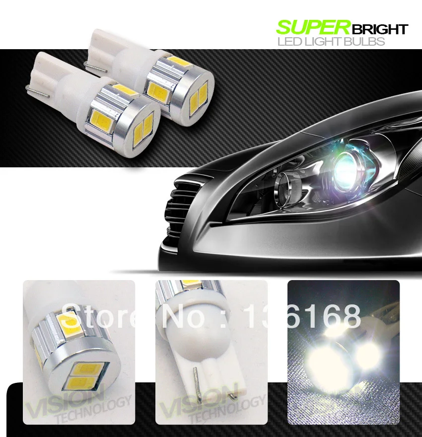 

4pc White T10 Wedge 6x 5730 SMD LED Light Lamp Bulbs 192 193 194 259 280 285