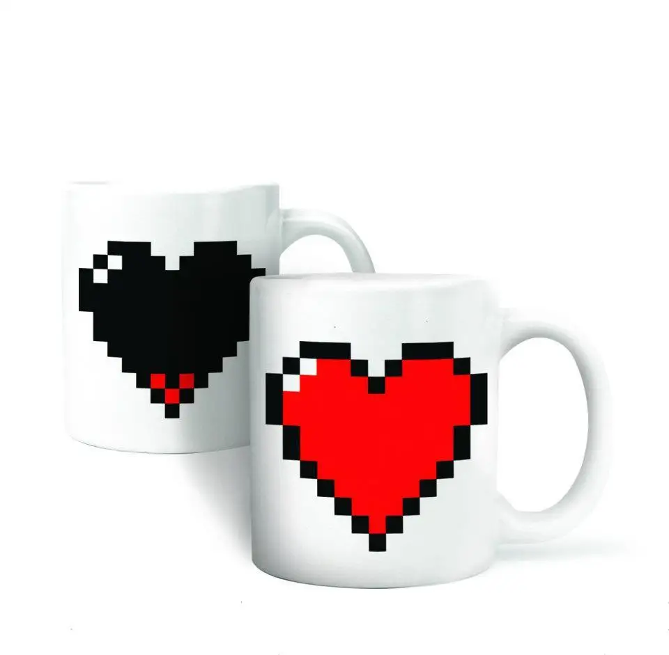 

Free Shipping!New Fashion Magic Ceramic Coffee Tea Milk Mug Hot Cold Love heart Heat Sensitive Color-Changing Mug Cup