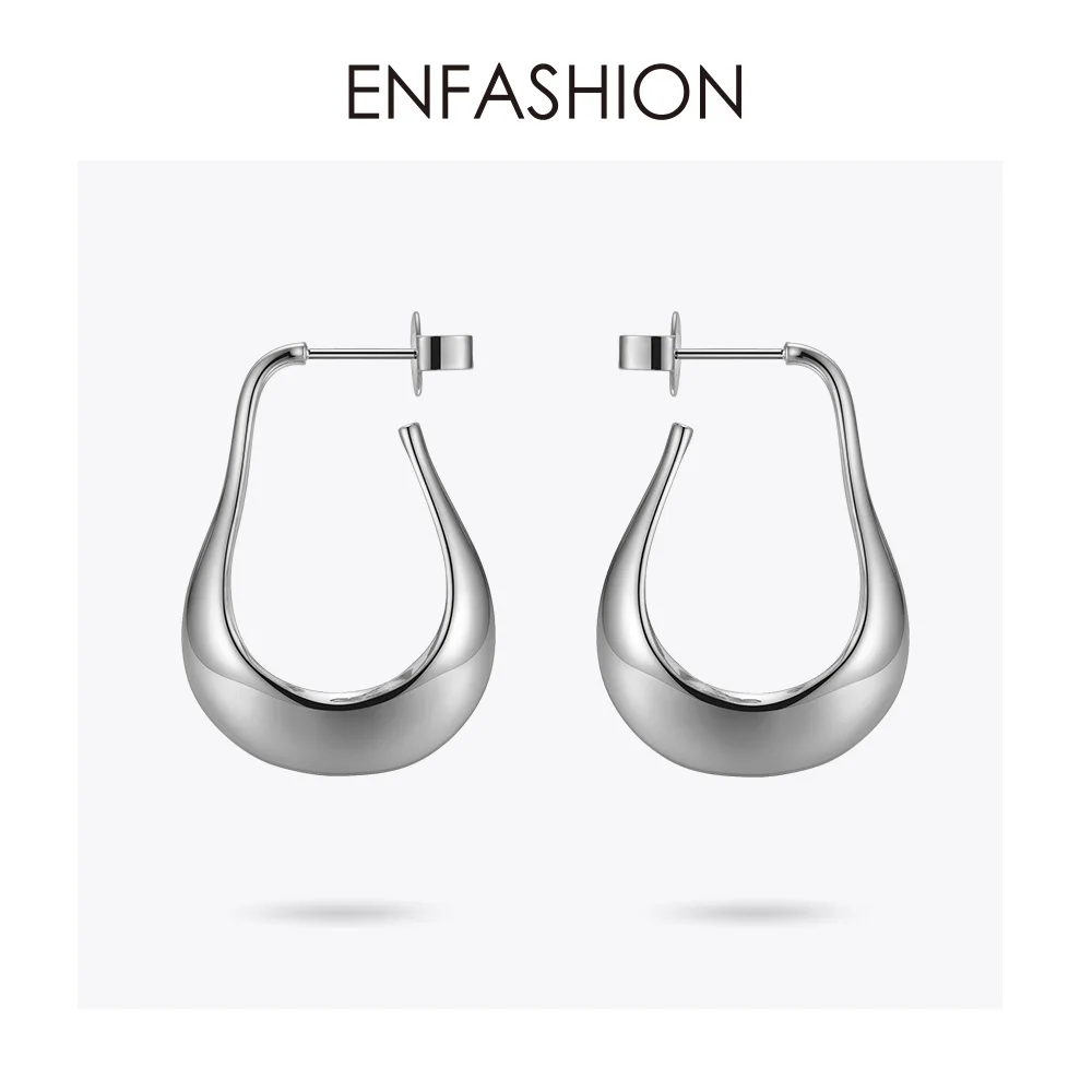 ENFASHION геометрические асимметричные серьги-кольца простые круглые обручи маленькие водные серьги в виде капли для женщин Pendientes Aros EC191028 - Окраска металла: Silver color