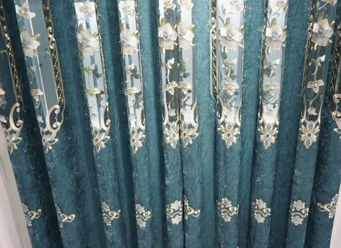 Blue Curtains Изысканные цветочные вышитые роскошные европейские занавески ткань для гостиной шторы из тюля для Спальни Ткань оконные шторы - Цвет: Blue Curtains