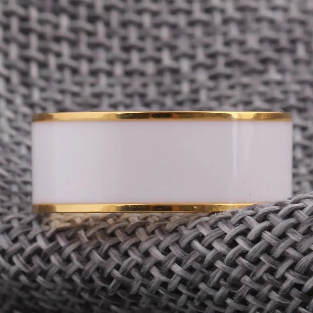 Горячая Распродажа, AliExpress позолоченное кольцо из нержавеющей стали, покрытие из чистой белой эмали, полированное кольцо для женщин или мужчин