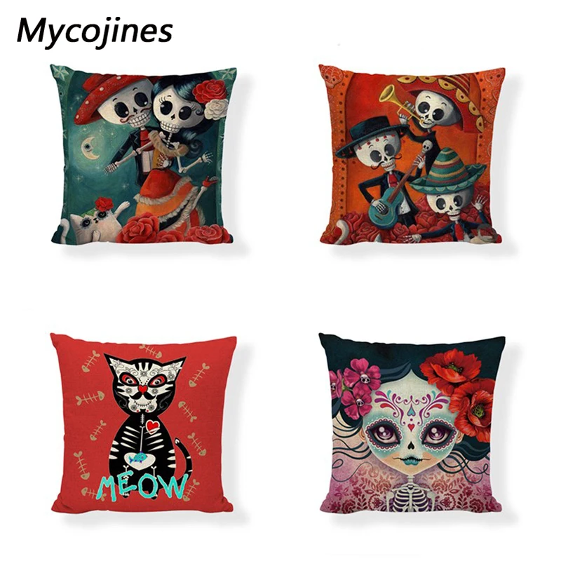 Наволочка в стиле Мехико на Хэллоуин 45 см украшение виде цветов сахарных костей